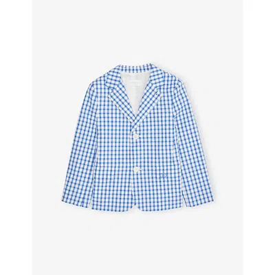 Gucci Kids' Gingham Cotton Blazer 4-6 In Blue
