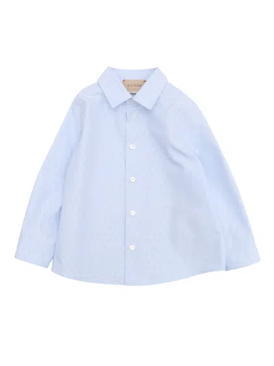 Gucci Jacquard Curved Hem Shirt In Light Blue