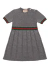 Gucci Grey Wool Dress With Web Ribbon In Gray