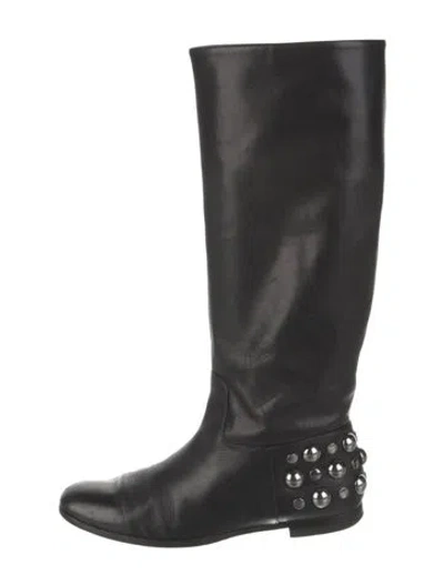 Pre-owned Gucci Babouska Accents Leather Riding Boots In Black