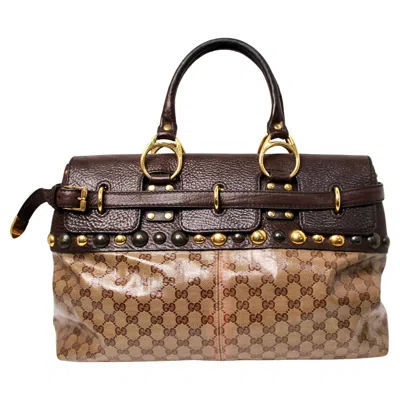 Pre-owned Gucci Babouska Coated Canvas Belted Satchel Bag Circa 2008 In Brown