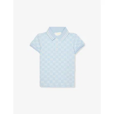 Gucci Baby Blue/white Branded Short-sleeved Cotton Polo Shirt 6-3