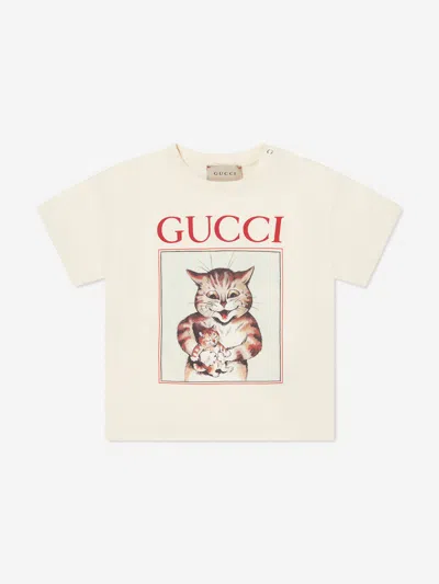 Gucci Baby Cat Print Cotton T-shirt In White