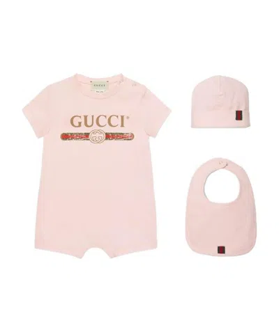 Gucci Baby Cotton Gift Set With  Logo In Pink