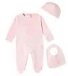 Gucci Baby Cotton Jersey Onesie, Bib, And Beanie Set In Pink