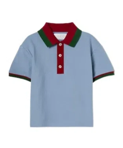 Gucci Kids' Baby Cotton Polo Shirt With Web In Blue