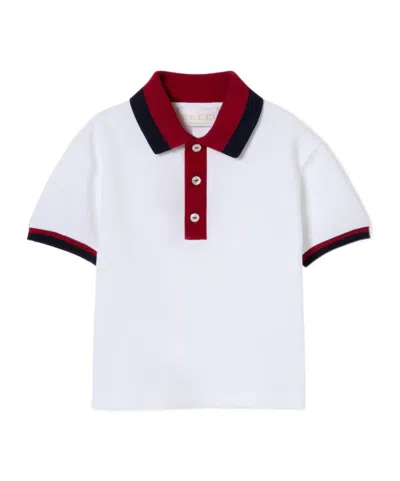 Gucci Baby Cotton Polo Shirt With Web In White
