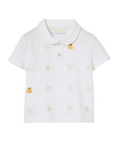 Gucci Baby Embroidered Cotton Polo In White