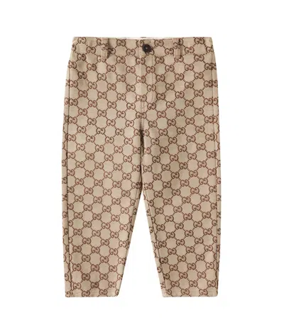 Gucci Baby Gg Canvas Cotton-blend Pants In Camel/ebony