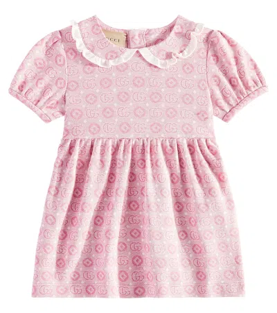 Gucci Baby Gg Canvas Cotton Dress In Pink