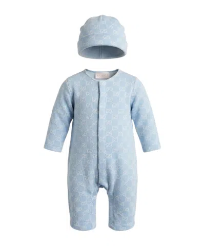 Gucci Baby Gg Cotton Piquet Gift Set In Blue