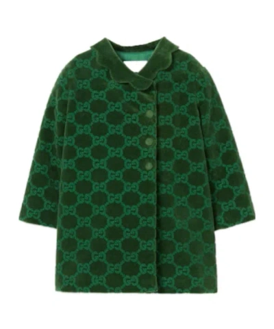 Gucci Baby Gg Cotton Velvet Coat In Green