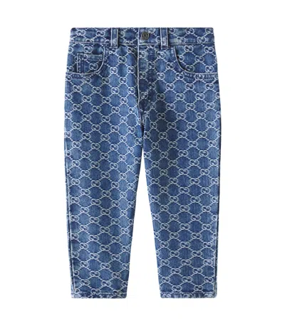 Gucci Baby Gg Jacquard Jeans In Blue