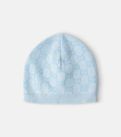 Gucci Baby Gg Jacquard Wool Beanie In Blue