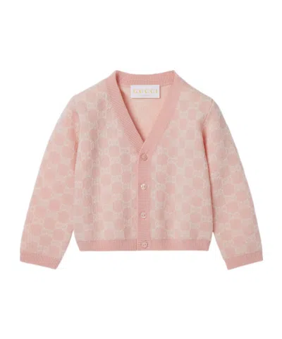 Gucci Baby Gg Wool Jacquard Cardigan In Pink