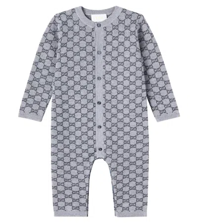 Gucci Baby Gg Wool Jacquard Onesie In Gray