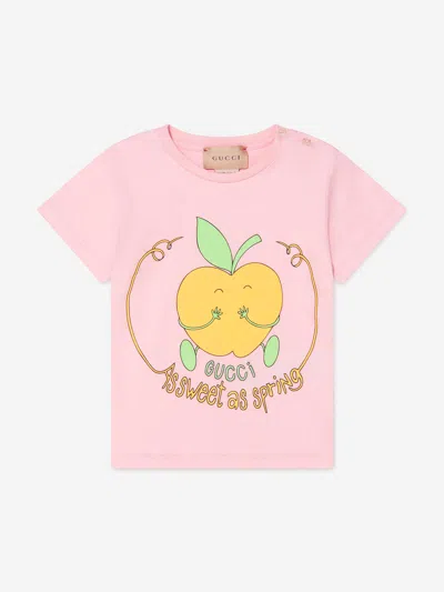 Gucci Babies' As Sweet As Spring Logo细节t恤 In Pink