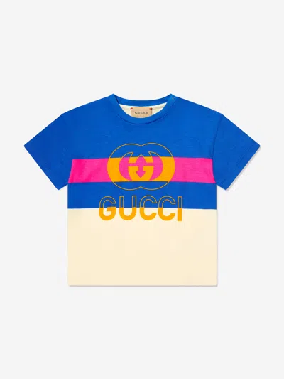 Gucci Ivory & Blue Interlocking G Baby T-shirt In White