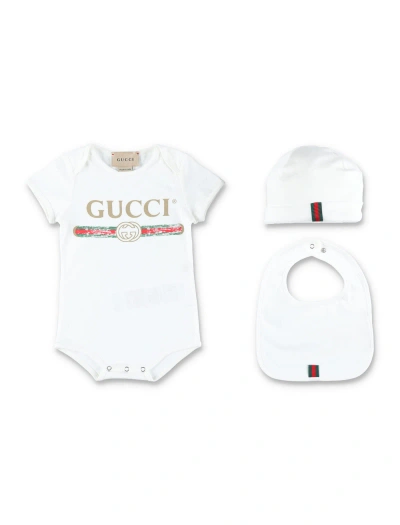 Gucci Kids' Baby  Logo Cotton Gift Set In White