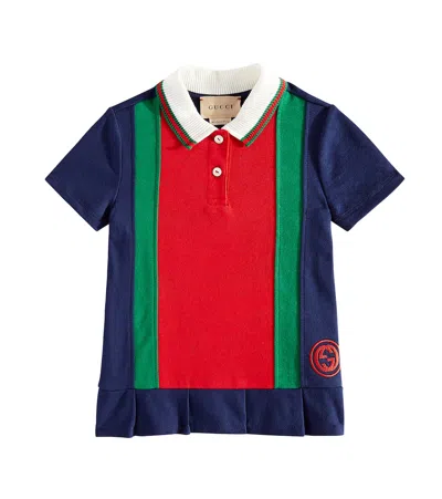 Gucci Babies' Web Cotton Polo T-shirt In Blue