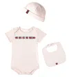 Gucci Baby Logo Cotton Bodysuit, Bib, And Beanie Set In Pink