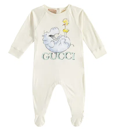 Gucci Baby Logo Printed Cotton Onesie In White