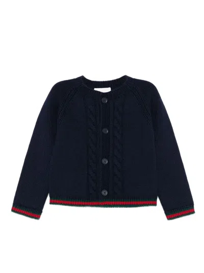 Gucci Baby Long Sleeves Cardigan Wool Plain Stretch Wool In Blue