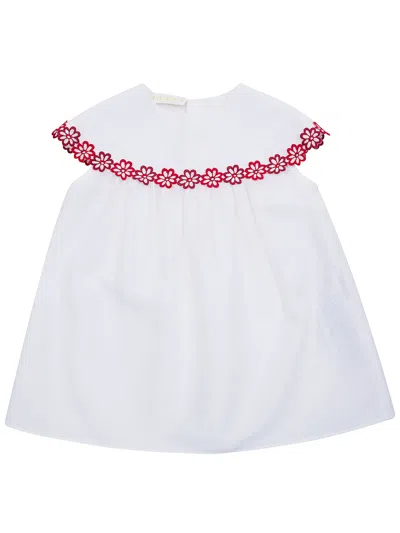 Gucci Mini Embroidered Cotton Dress With Floral Trim In White