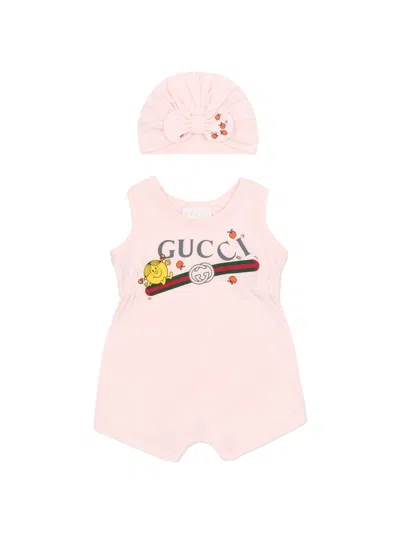 Gucci Baby Mini Bodysuit Set With Beanie Hat In Multi