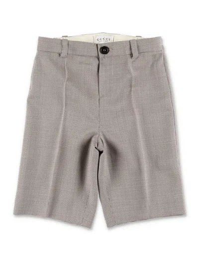 Gucci Baby Mini Houndstooth Bermuda Shorts With Web Detail In Gray