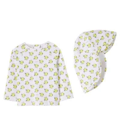 Gucci Baby Mr. Happy Rashguard Top And Sunhat Set In White