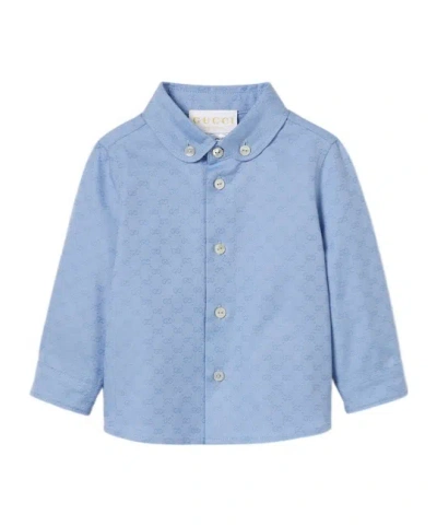 Gucci Baby Oxford Cotton Gg Shirt In Blue