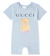 Gucci Baby Printed Cotton Bodysuit In Blue