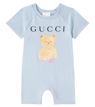 Gucci Baby Printed Cotton Bodysuit In Blue