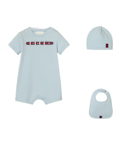 Gucci Baby Printed Cotton Three-piece Gift Set In Blue