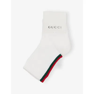 Gucci Kids' Baby Web Cotton-blend Socks In White/dark Green