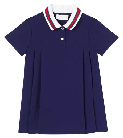 Gucci Kids' Baby Web Stripe Cotton Polo Dress In Blue