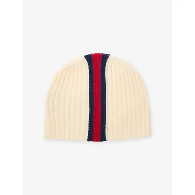 Gucci Kids' Baby Web-stripe Knitted Wool Hat Ivory/blue