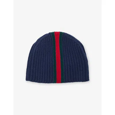 Gucci Kids' Baby Web-stripe Wool Hat Midnight Bl/d.green