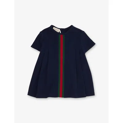 Gucci Kids' Baby Web-trim Cotton Dress 9-36 Months Oltremare/mix In Blue