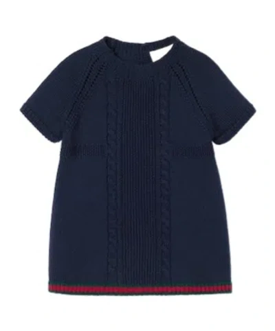 Gucci Baby Wool Dress With Web In Blue
