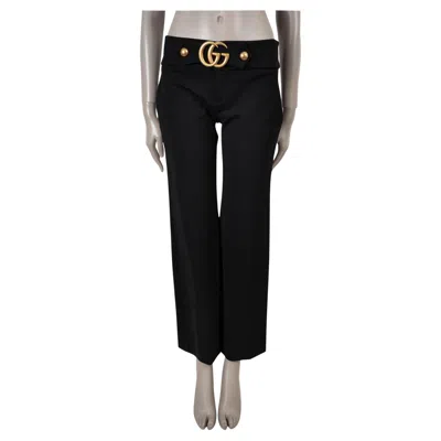 Pre-owned Gucci Back Viscose 2018 Gg Marmont Buckle Pants 42 M In Black