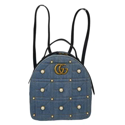 Pre-owned Gucci Backpack Embellished Wool Blue Denim_jeans Backpack Bag ()