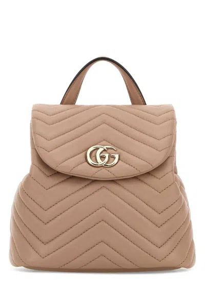 Gucci Pink Leather Mini Gg Marmont Backpack Cameoxdafne Zaini In Brown