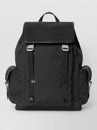 Gucci Backpack Top Flap Adjustable Straps Side Pockets In Black