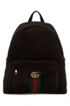 Gucci Men Dark Brown Suede Medium Ophidia Backpack In Brown