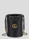 Gucci Crossbody Black Leather Bucket Bag With Logo