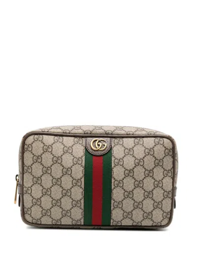 Gucci Savoy Leather Wash Bag In Brown