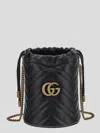 Gucci Crossbody Black Leather Bucket Bag With Logo