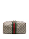 Gucci Beige And Ebony Beauty Case With Web Detail And Logo Detail In Gg Supreme Canvas Man In Acero/vrv